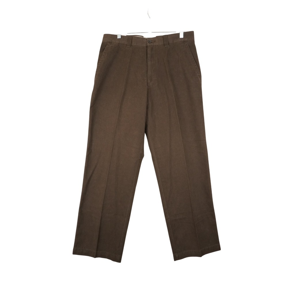 Perry Ellis Silky Twill Flat Front Dress Pants Brown Relaxed Fit 34x30 NWT